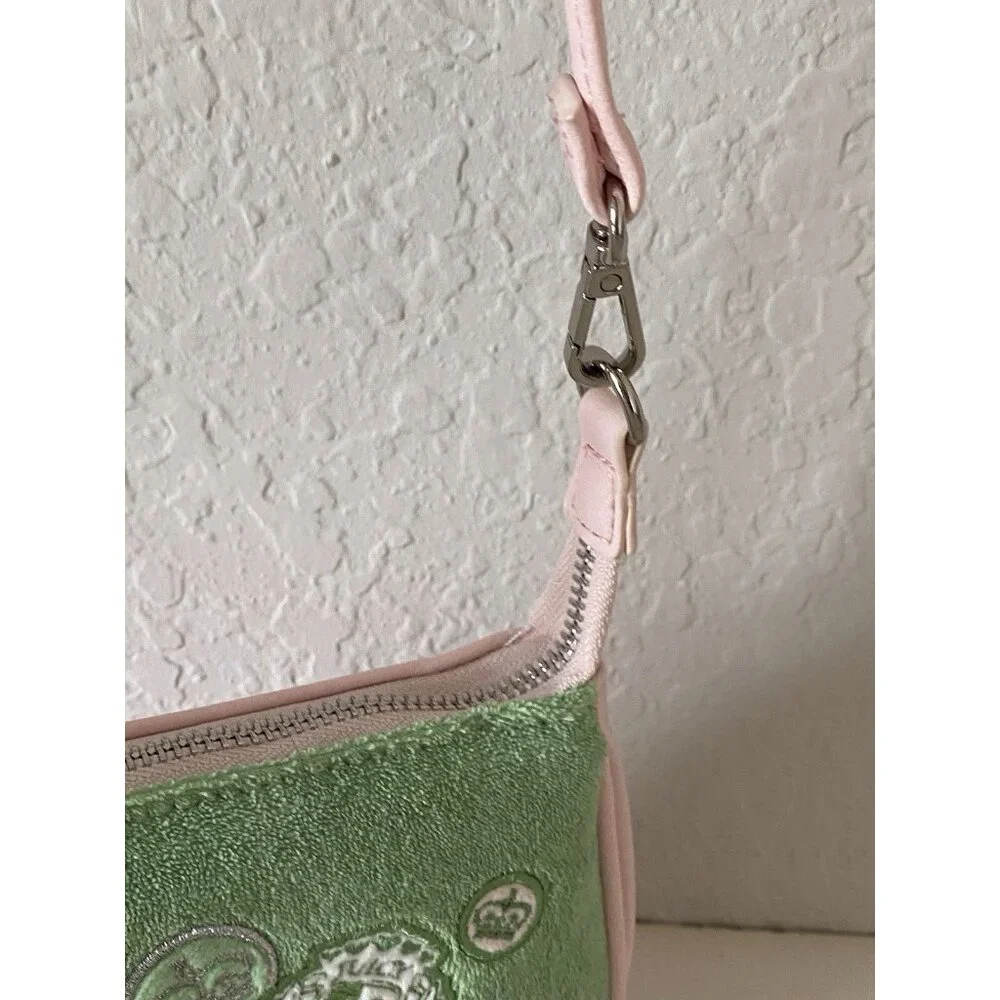 Juicy Couture Juicy Girl Rule Wristlet Bag Retro‎ Green Terry Cloth Logo Patches